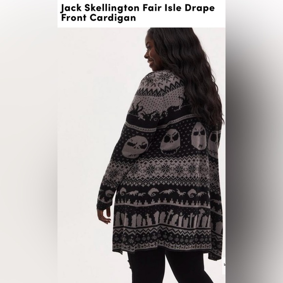 🖤TORRID Jack Skellington Fair Isle Drape Front Cardigan NWT - Picture 3 of 10